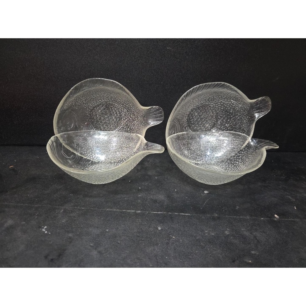 Arcoroc Fish-Shaped Glass Bowls, Vintage Clear Dishware, Set of 4, French Dishes